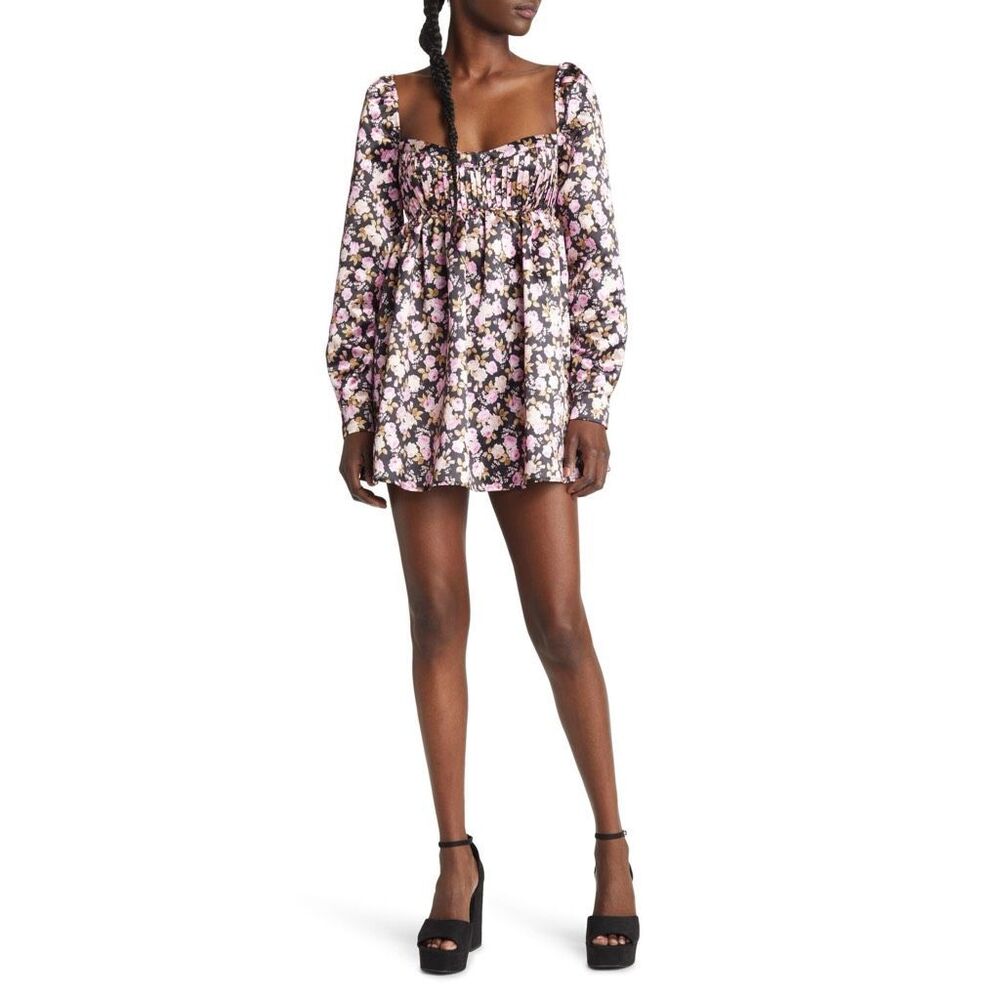 For Love And Lemons Kate Floral Long Sleeve Babydoll Dress